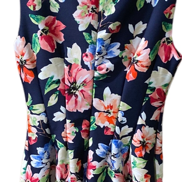 Vince Camuto Navy Floral Fit and Flare Scuba  Dress - Picture 10 of 15